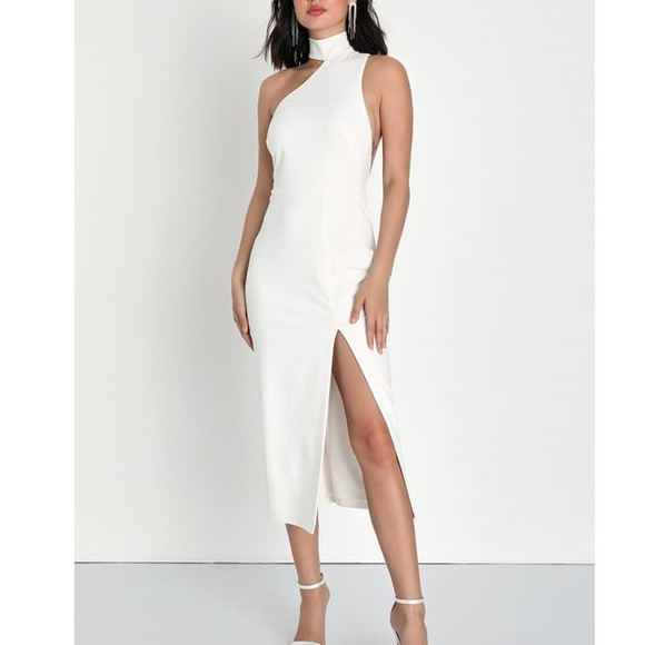 Lulus Dresses & Skirts - LULU'S SZ S Ivory Keep It Interesting Asymmetrical Cutout Midi Dress NEW B41
